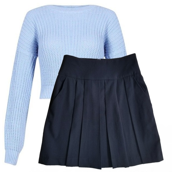 Hache wool navy pleated skirt